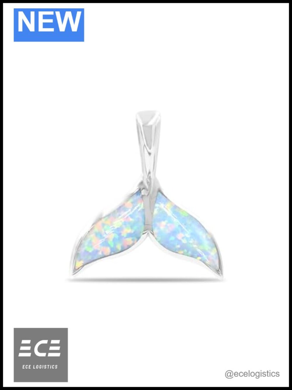 Whale Tail Pendant Sterling Silver Cultured Opal Inlay